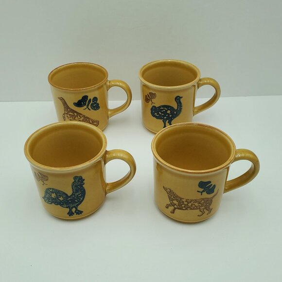 Pfaltzgraff America Mugs Dog Rooster Ostrich Partridge Stencil Mugs AFAM Stamp - Picture 1 of 9